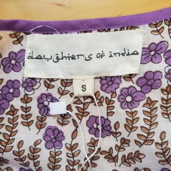 Daughters of India Binita Maxi Dress Purple Floral 100% Cotton Size Small NEW - Picture 10 of 14